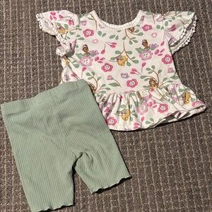 Disney Princess Toddler Top and Green Shorts Set